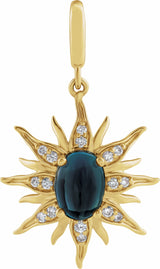 14K Yellow Gold Natural London Blue Topaz & 1/10 CTW Natural Diamond Sun Charm/Pendant