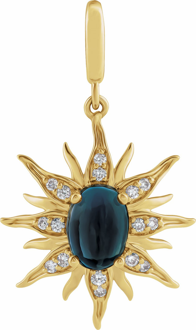 14K Yellow Gold Natural London Blue Topaz & 1/10 CTW Natural Diamond Sun Charm/Pendant
