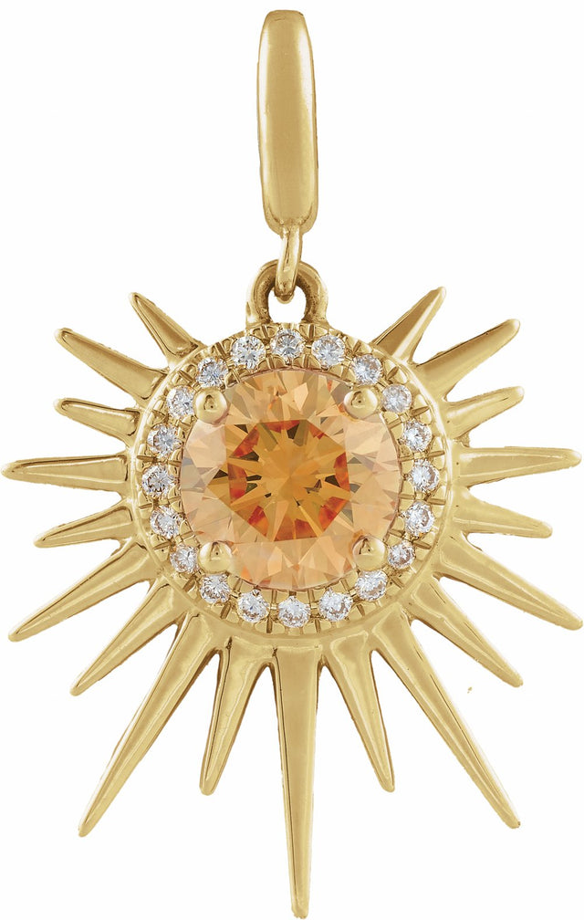 14K Yellow Gold Natural Citrine & 1/10 CTW Natural Diamond Halo-Style Sun Charm/Pendant
