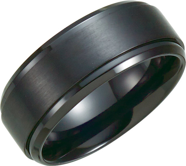 Black Titanium 9 mm Ridged Band Size 8