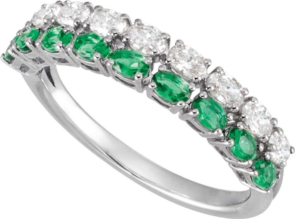 14K White Gold Lab-Grown Emerald & 9/10 CTW Lab-Grown Diamond Ring