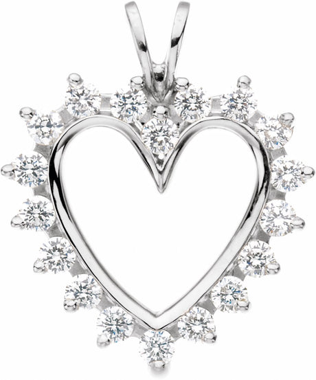 14K White Gold 9/10 CTW Natural Diamond Heart Pendant