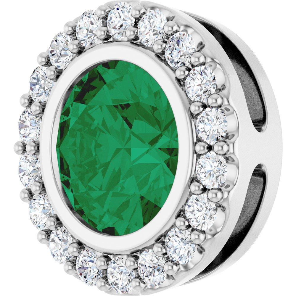 Sterling Silver Lab-Grown Emerald & 1/4 CTW Natural Diamond Halo-Style Pendant
