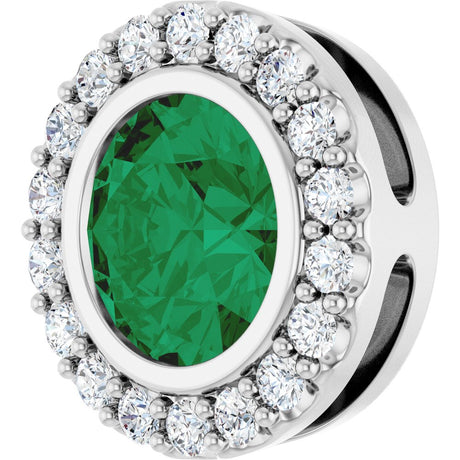 Sterling Silver Lab-Grown Emerald & 1/4 CTW Natural Diamond Halo-Style Pendant