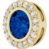 14K Yellow Gold Lab-Grown Blue Sapphire & 1/4 CTW Natural Diamond Halo-Style Pendant