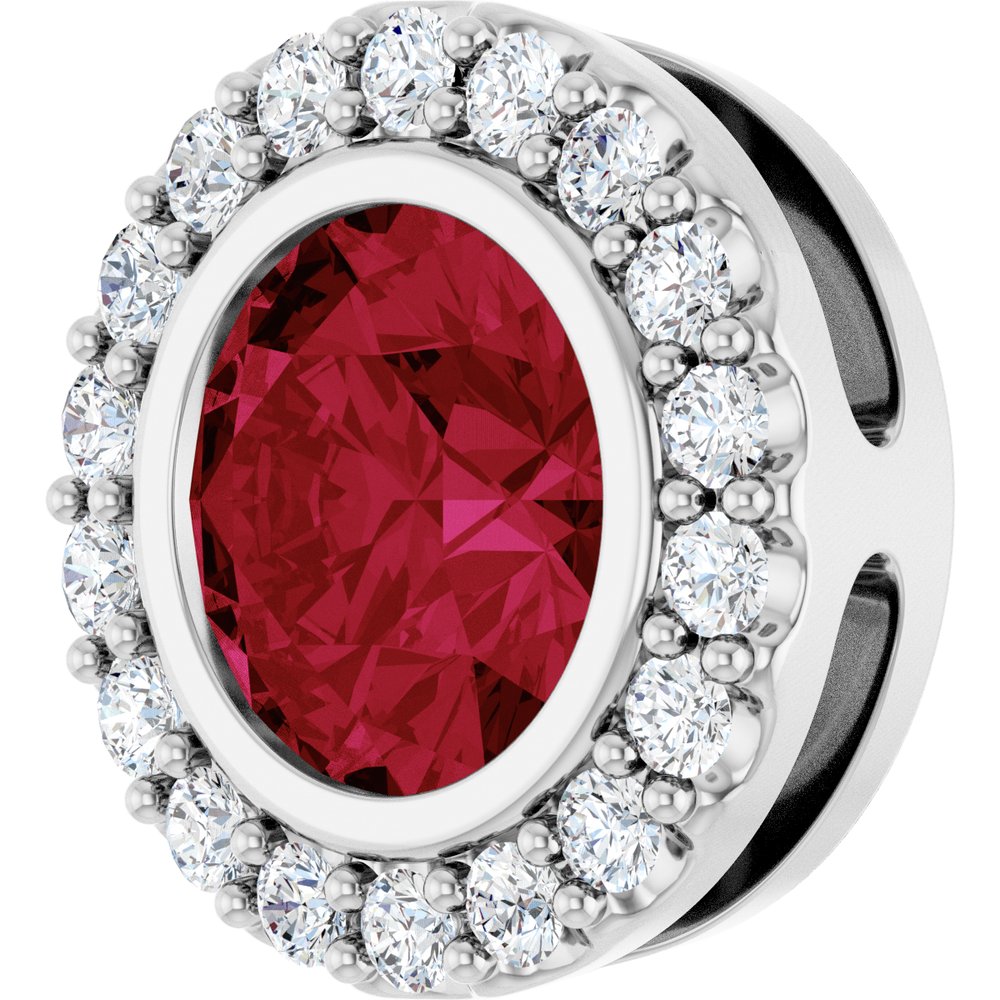 Sterling Silver Lab-Grown Ruby & 1/4 CTW Natural Diamond Halo-Style Pendant