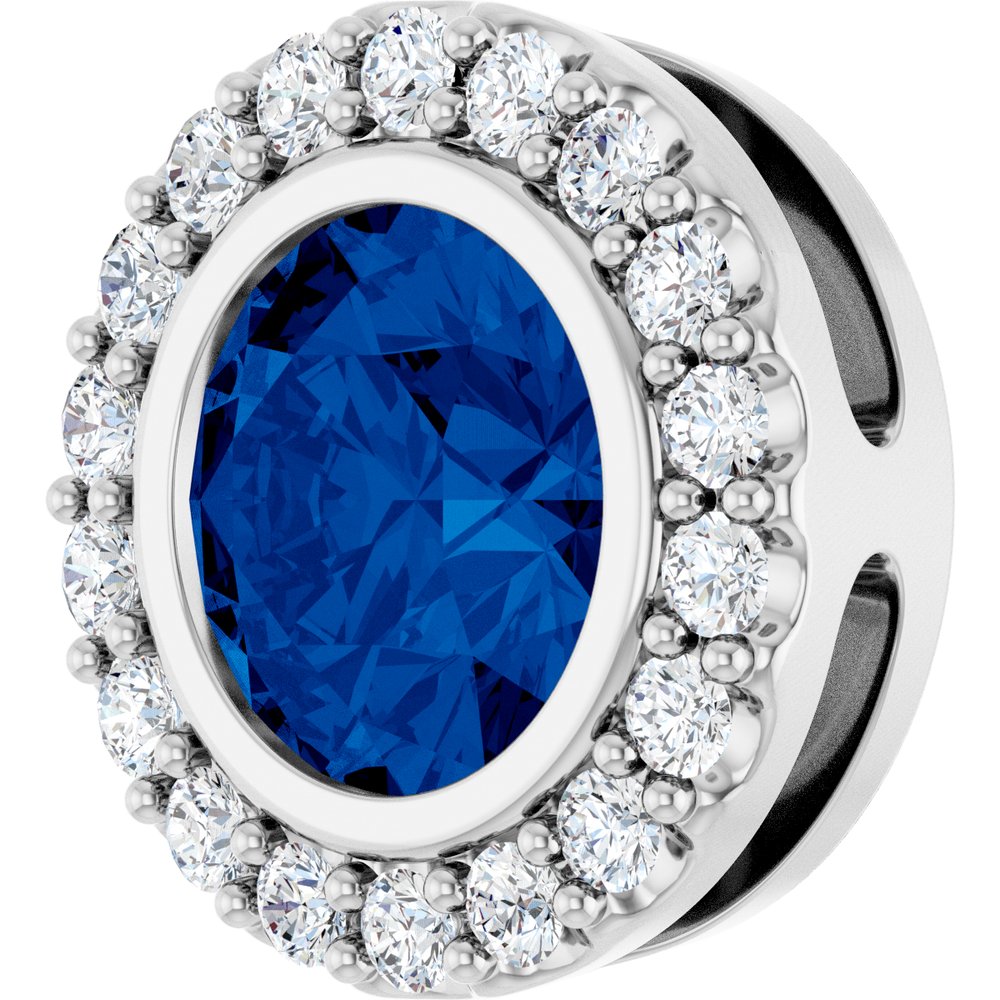 14K White Gold Lab-Grown Blue Sapphire & 1/4 CTW Natural Diamond Halo-Style Pendant