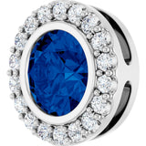 14K White Gold Lab-Grown Blue Sapphire & 1/4 CTW Natural Diamond Halo-Style Pendant