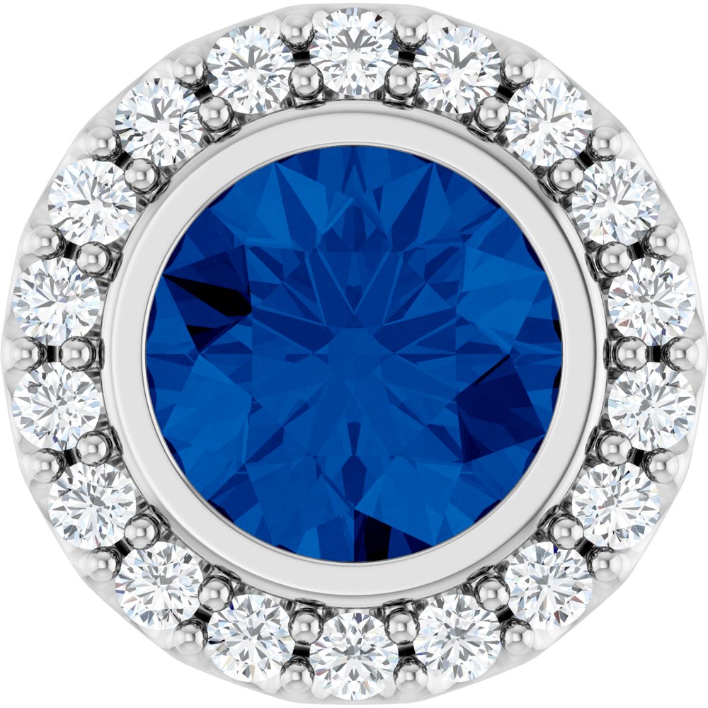 14K White Gold Lab-Grown Blue Sapphire & 1/4 CTW Natural Diamond Halo-Style Pendant
