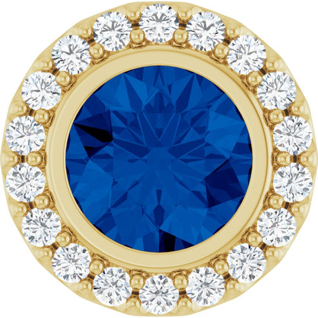 14K Yellow Gold Lab-Grown Blue Sapphire & 1/4 CTW Natural Diamond Halo-Style Pendant
