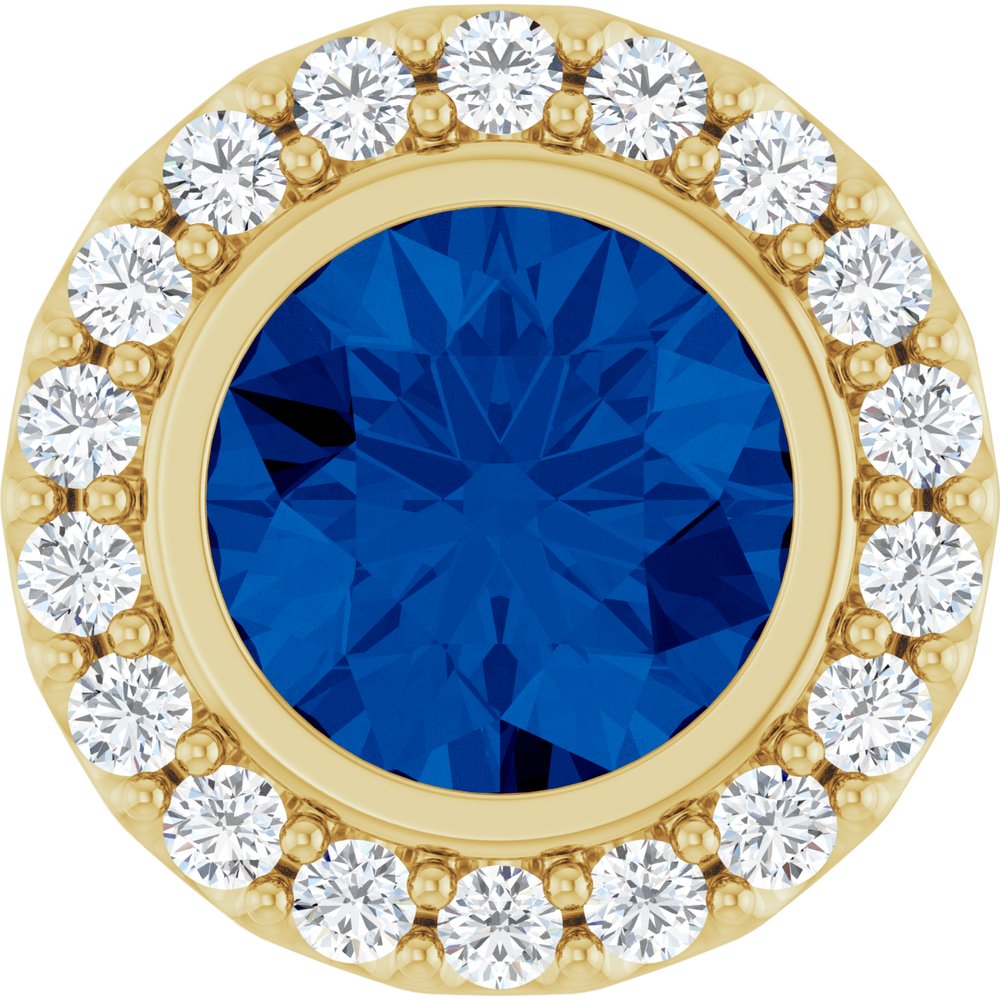 14K Yellow Gold Lab-Grown Blue Sapphire & 1/4 CTW Natural Diamond Halo-Style Pendant