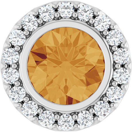 Sterling Silver Natural Citrine & 1/4 CTW Natural Diamond Halo-Style Pendant