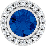 Sterling Silver Lab-Grown Blue Sapphire & 1/4 CTW Natural Diamond Halo-Style Pendant