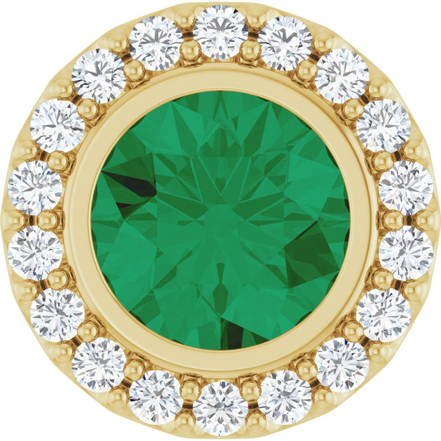 14K Yellow Gold Lab-Grown Emerald & 1/4 CTW Natural Diamond Halo-Style Pendant