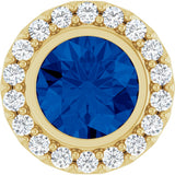 14K Yellow Gold Lab-Grown Blue Sapphire & 1/4 CTW Natural Diamond Halo-Style Pendant