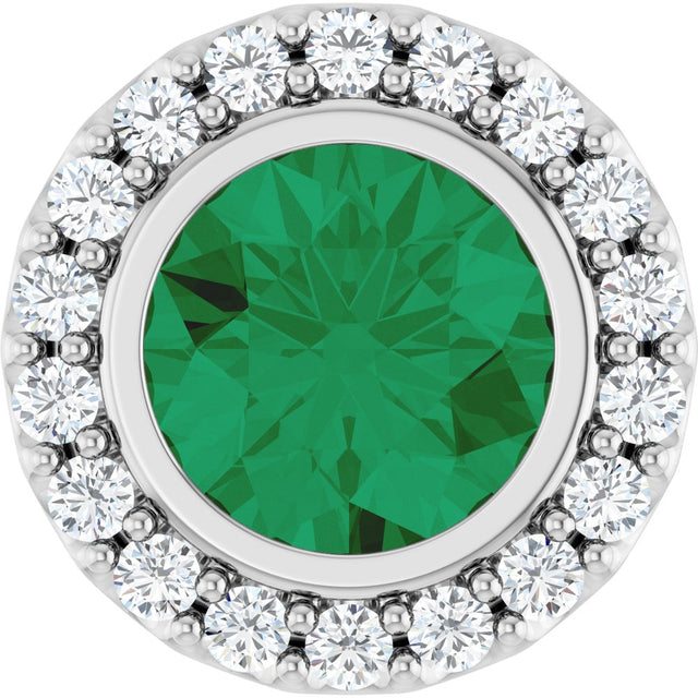 14K White Gold Lab-Grown Emerald & 1/4 CTW Natural Diamond Halo-Style Pendant