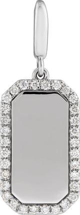 14K White Gold Engravable 1/6 CTW Natural Diamond Dog Tag Charm/Pendant