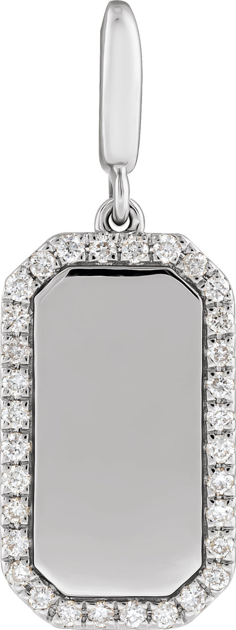14K White Gold Engravable 1/6 CTW Natural Diamond Dog Tag Charm/Pendant