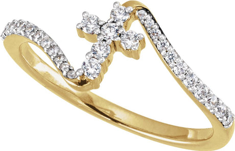 14K Yellow Gold 1/4 CTW Lab-Grown Diamond Cross Ring