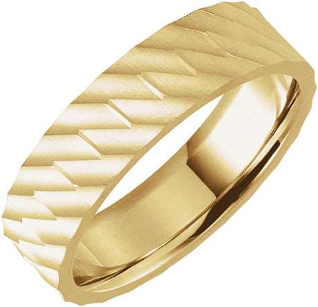 18K Yellow Gold 6 mm Patterned Flat Band Size 10
