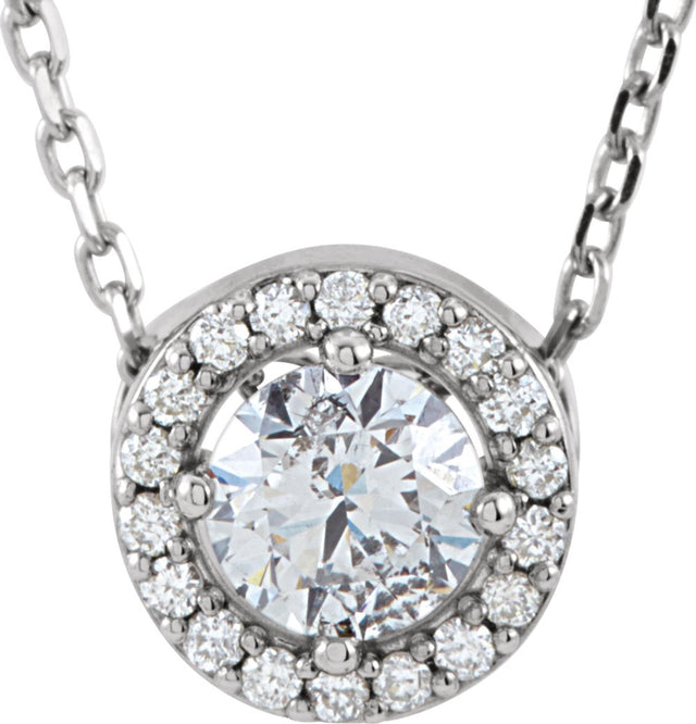 14K White 1/3 CTW Lab-Grown Diamond Halo-Style 16" Necklace