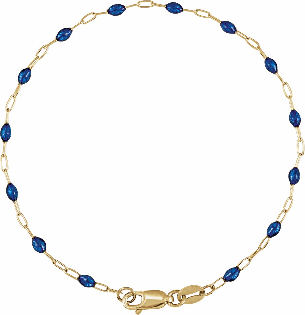 14K Yellow Gold-Filled 1.6 mm Blue Enamel Bead Paperclip-Style 7" Chain