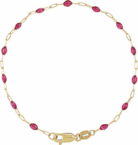 14K Yellow Gold-Filled 1.6 mm Pink Enamel Bead Paperclip-Style 7" Chain