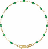 14K Yellow Gold-Filled 1.6 mm Green Enamel Bead Paperclip-Style 7" Chain