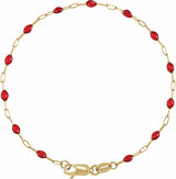 14K Yellow Gold-Filled 1.6 mm Red Enamel Bead Paperclip-Style 7" Chain