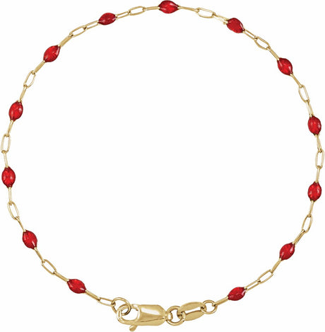 14K Yellow Gold-Filled 1.6 mm Red Enamel Bead Paperclip-Style 7" Chain