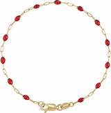 14K Yellow Gold-Filled 1.6 mm Red Enamel Bead Paperclip-Style 7" Chain