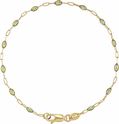 14K Yellow Gold-Filled 1.6 mm Multi-Color Enamel Bead Paperclip-Style 7" Chain