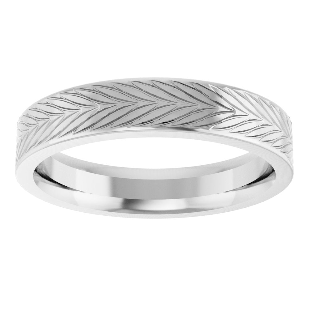 14K White Gold 4 mm Wheat Patterned Band