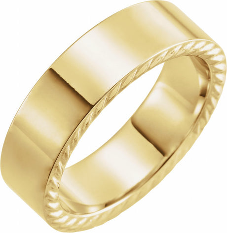 10K Yellow Gold 7 mm Rope Edge Flat Band Size 10