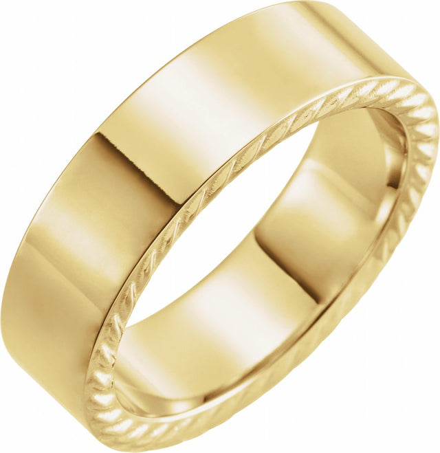 10K Yellow Gold 7 mm Rope Edge Flat Band Size 10