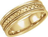 14K Yellow Gold 6.75 mm Rope Hand-Woven Comfort-Fit Flat Band  Size 12