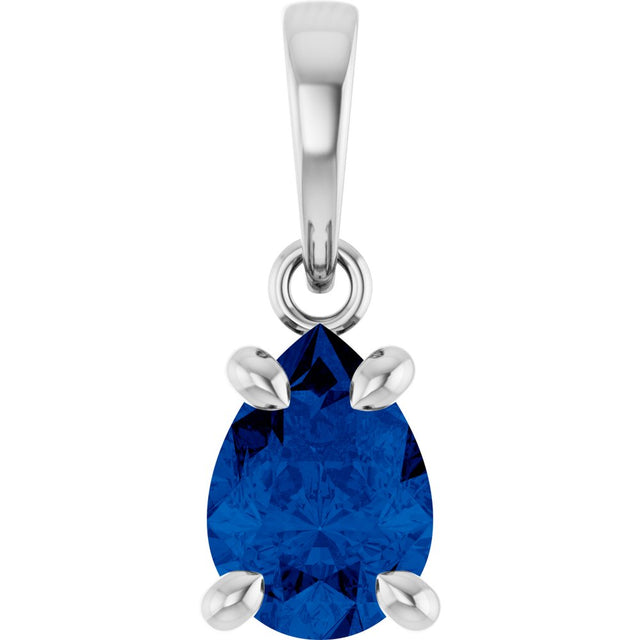14K White Gold Lab-Grown Blue Sapphire Solitaire Pendant