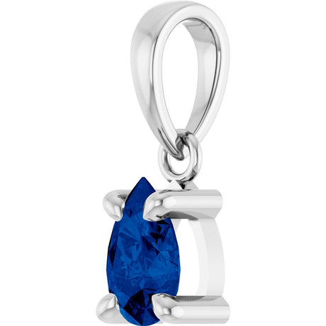 14K White Gold Lab-Grown Blue Sapphire Solitaire Pendant