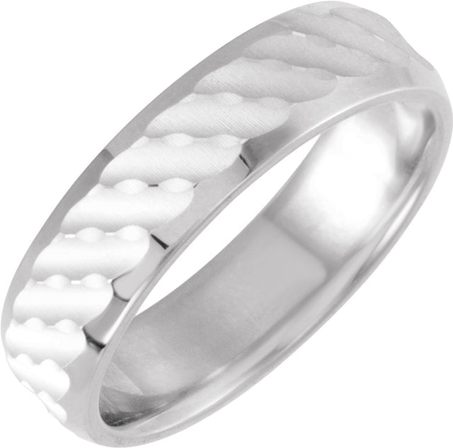 14K White Gold 6 mm Patterned Band Size 7
