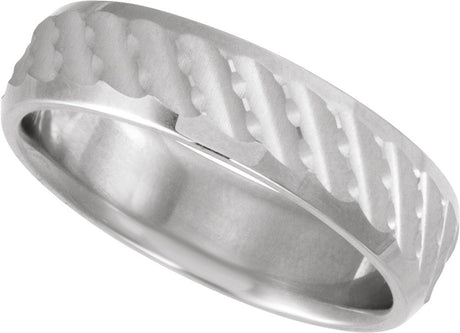 14K White Gold 6 mm Patterned Band Size 7