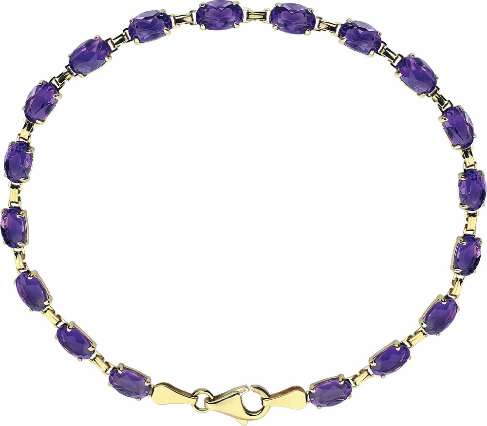 14K Yellow Gold Natural Amethyst 7.25" Bracelet