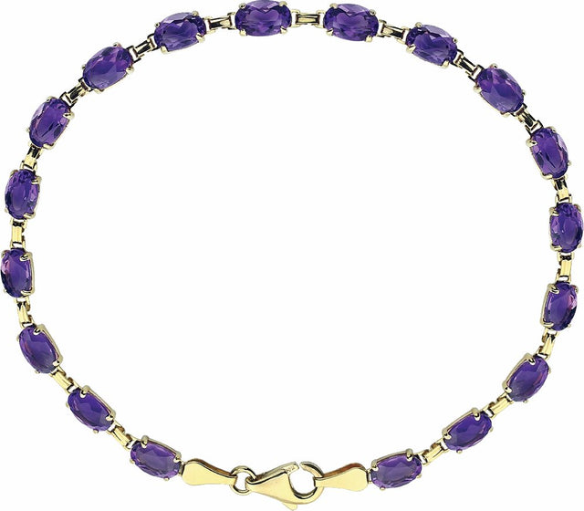 14K Yellow Gold Natural Amethyst 7.25" Bracelet