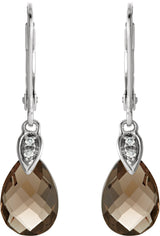 14K White Natural Briolette Smoky Quartz & .025 CTW Natural Diamond Earrings