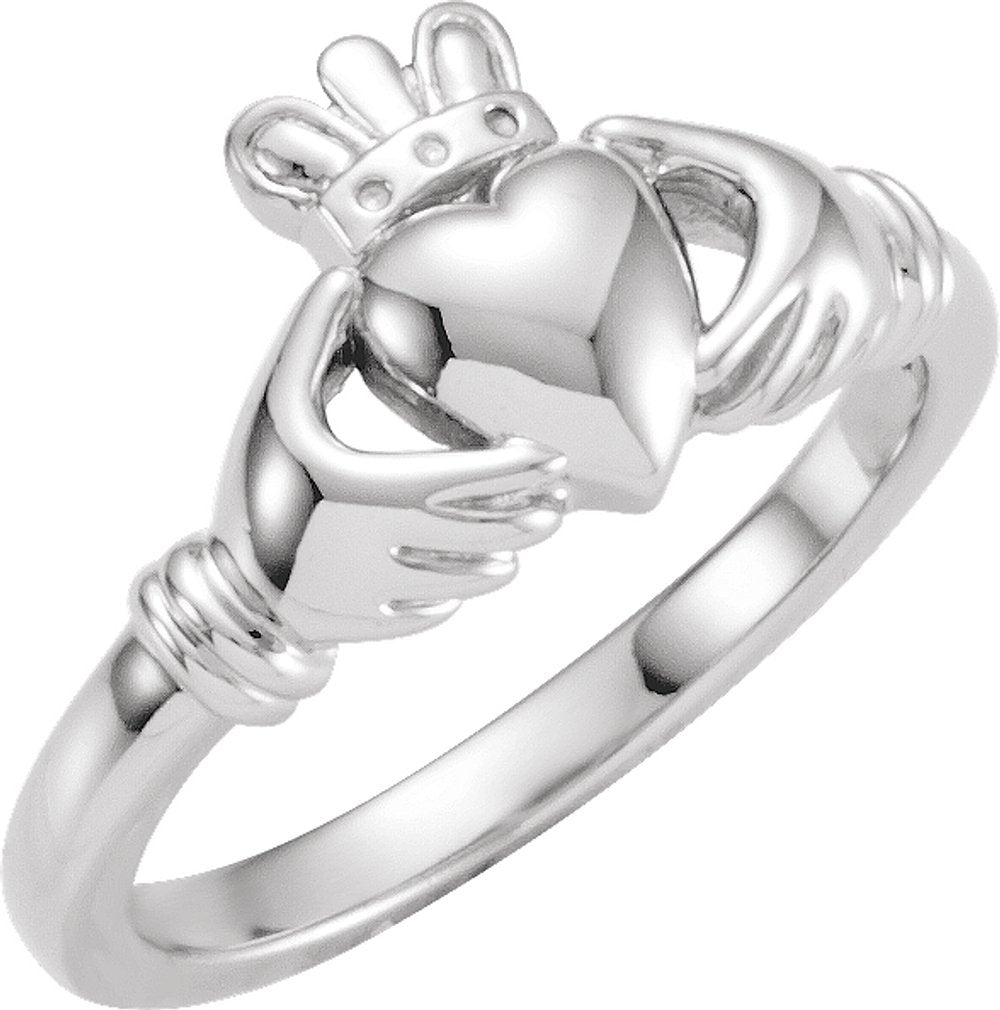 10K White Claddagh Ring