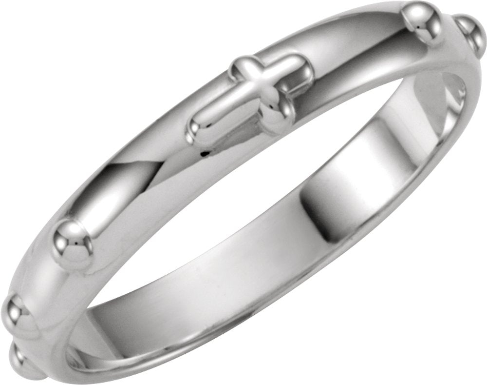 14K White Gold 3.2 mm Rosary Ring Size 9 
