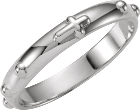 14K White Gold 3.2 mm Rosary Ring Size 9 
