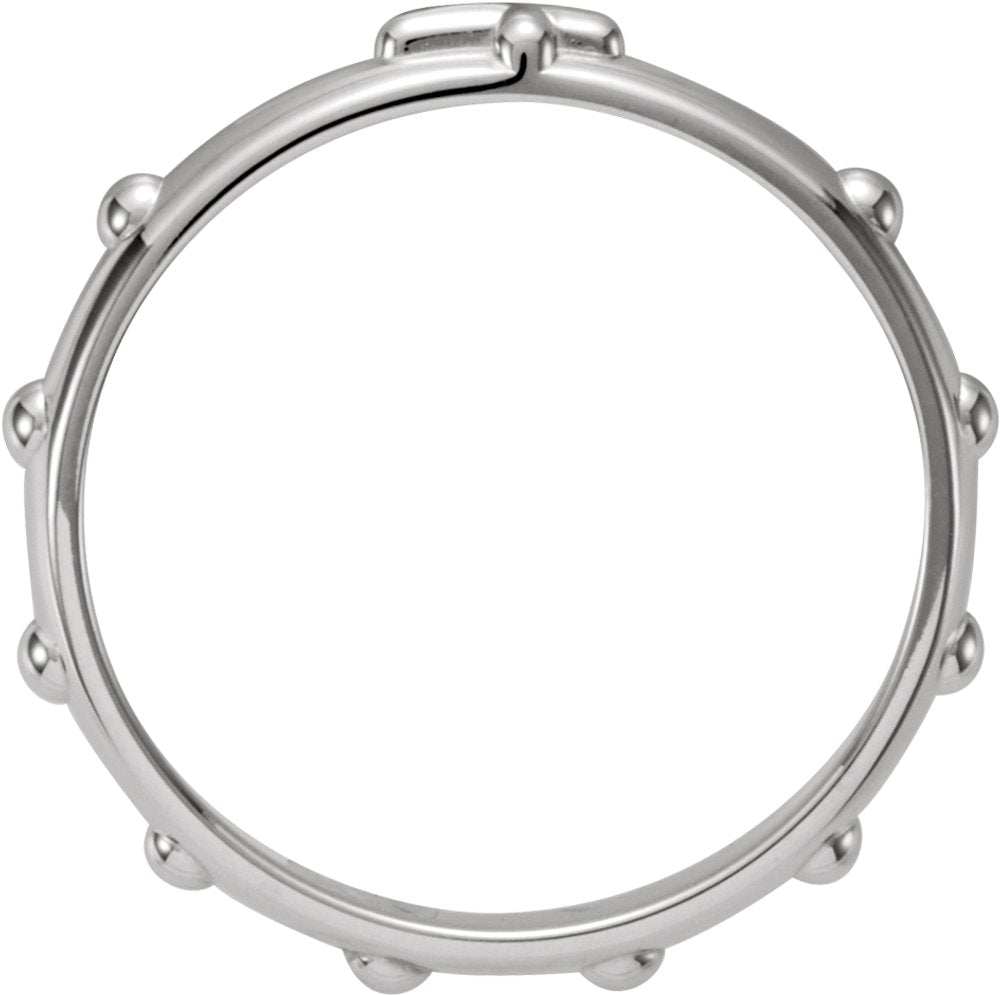 14K White Gold 3.2 mm Rosary Ring Size 9 