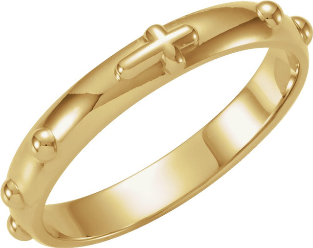 18K Yellow Gold 3.2 mm Rosary Ring Size 7 