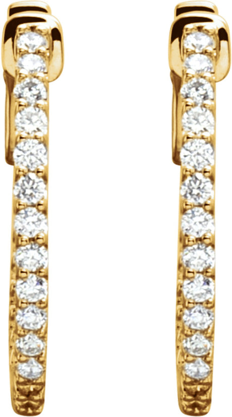 14K Yellow Gold 1/2 CTW Natural Diamond Inside-Outside 19 mm Hinged Hoop Earrings