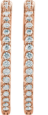 14K Rose Gold 1 CTW Natural Diamond Inside-Outside 26.5 mm Hinged Hoop Earrings